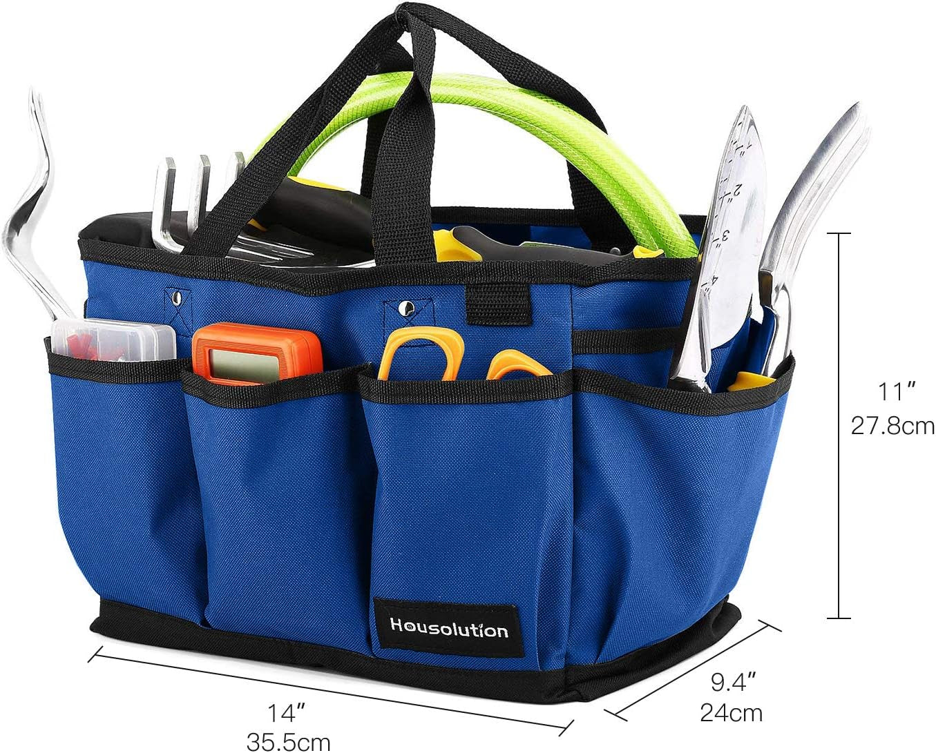 Gardening Tote Bag, Deluxe Garden Tool Storage Bag and Home Organizer with Pockets, Wear-Resistant & Reusable, 14 Inch, Blue