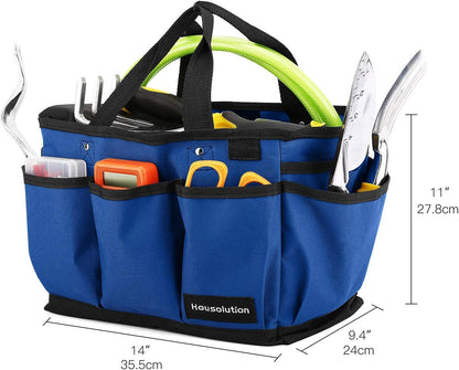 Gardening Tote Bag, Deluxe Garden Tool Storage Bag and Home Organizer with Pockets, Wear-Resistant & Reusable, 14 Inch, Blue