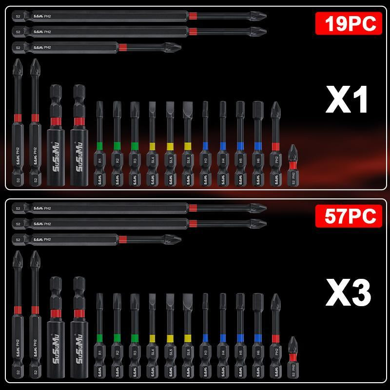 Summer 19-In-1 Magnetic Screwdriver Bit Set, Impact Ready Magnetic Screwdriver Bits, Square Slot Hex Shank Flat Head Slotted Screwdriver, Work Equipment for Men