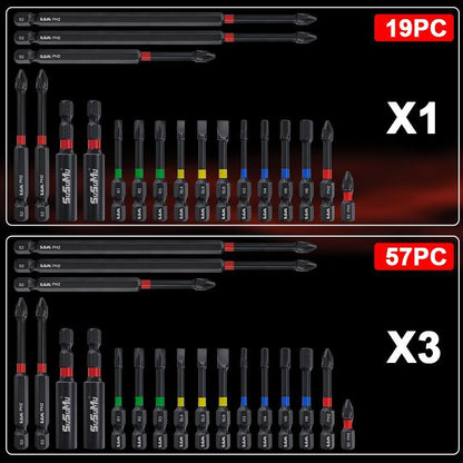 Summer 19-In-1 Magnetic Screwdriver Bit Set, Impact Ready Magnetic Screwdriver Bits, Square Slot Hex Shank Flat Head Slotted Screwdriver, Work Equipment for Men