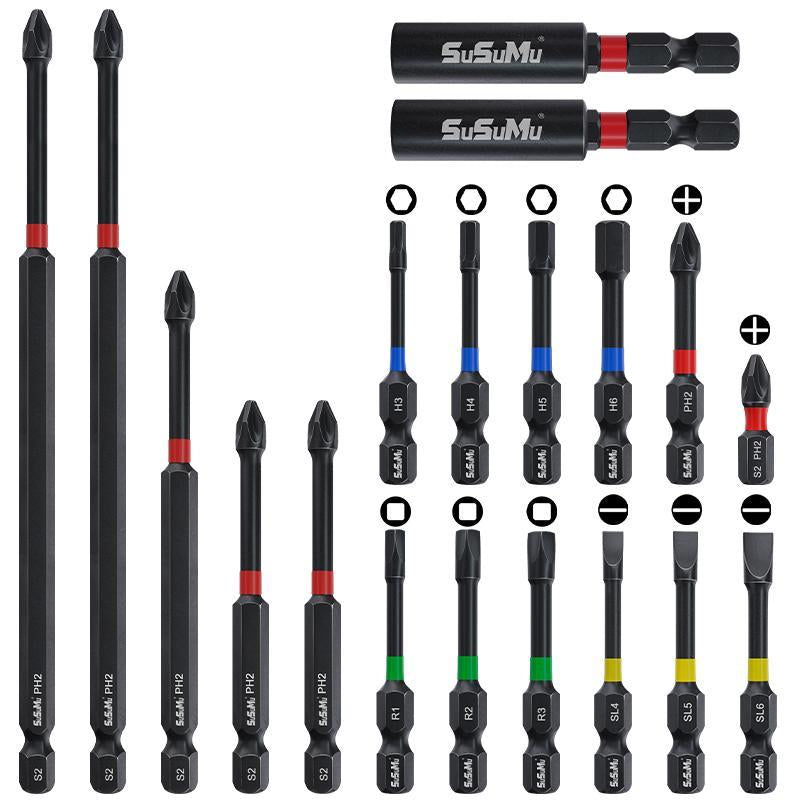 Summer 19-In-1 Magnetic Screwdriver Bit Set, Impact Ready Magnetic Screwdriver Bits, Square Slot Hex Shank Flat Head Slotted Screwdriver, Work Equipment for Men